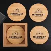 Round Bamboo 4 Pc. Coaster Set In Box