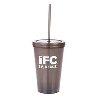 16 oz. double-wall plastic tumbler with matching color rigid straw,...