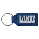 Blue/Silver Laserable Leatherette Rectangle Keychain