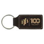 Black & Gold Laserable Leatherette Rectangle Keychain
