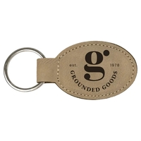 Light Brown Laserable Leatherette Oval Keychain