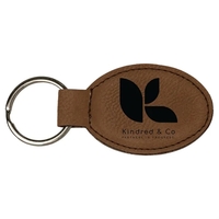 Dark Brown Laserable Leatherette Oval Keychain