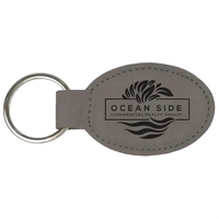 Gray Laserable Leatherette Oval Keychain