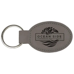 Gray Laserable Leatherette Oval Keychain