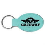 Teal Laserable Leatherette Oval Keychain