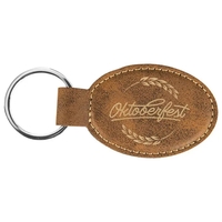 Rustic/Gold Laserable Leatherette Oval Keychain