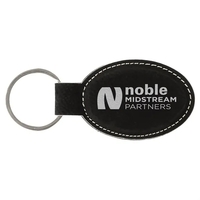 Black/Silver Laserable Leatherette Oval Keychain