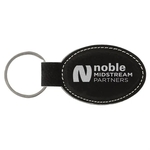 Black/Silver Laserable Leatherette Oval Keychain