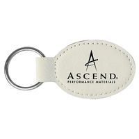 White Laserable Leatherette Oval Keychain