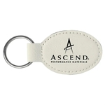 White Laserable Leatherette Oval Keychain