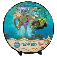 Glossy stone sign in a round, 6" design is color-printed and... from ASI...