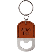 2.5" x 1.5" x 0.125" leatherette bottle opener and keychain.... from ASI...
