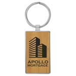 Bamboo Leatherette/Metal Rectangle Keychain