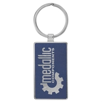 3" x 1 1/4" blue PU leatherette/metal rectangle keychain with metal... from...