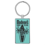 Teal Leatherette/Metal Rectangle Keychain