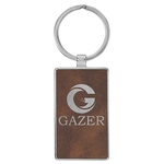 Rustic & Silver Leatherette/Metal Rectangle Keychain