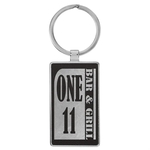 Black & Silver Leatherette/Metal Rectangle Keychain