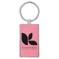 3" x 1 1/4" pink PU leatherette/metal rectangle keychain with metal... from...