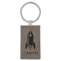3" x 1 1/4" gray PU leatherette/metal rectangle keychain with metal... from...