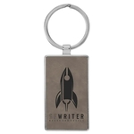 Gray Leatherette/Metal Rectangle Keychain