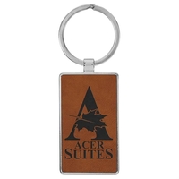 3" x 1 1/4" rawhide PU leatherette/metal rectangle keychain with metal......