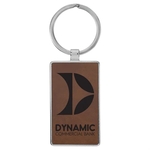 Dark Brown Leatherette/Metal Rectangle Keychain