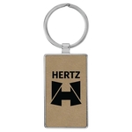 Light Brown Leatherette/Metal Rectangle Keychain