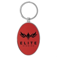 3" x 1 3/4" red PU leatherette/metal oval keychain with metal... from ASI...