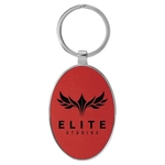 Red Leatherette/Metal Oval Keychain