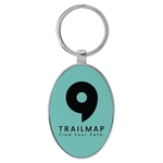 Teal Leatherette/Metal Oval Keychain