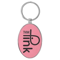 3" x 1 3/4" pink PU leatherette/metal oval keychain with metal... from ASI...
