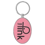 Pink Leatherette/Metal Oval Keychain