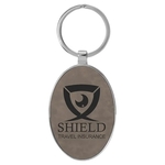 Gray Leatherette/Metal Oval Keychain