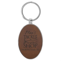 3" x 1 3/4" dark brown PU leatherette/metal oval keychain with... from ASI...
