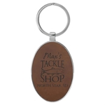 Dark Brown Leatherette/Metal Oval Keychain