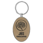 Light Brown Leatherette/Metal Oval Keychain