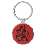 Red Leatherette/Metal Round Keychain