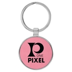 Pink Leatherette/Metal Round Keychain