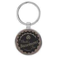 1 1/2" x 1 1/2" gray PU leatherette/metal round keychain with... from ASI...