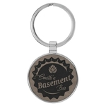 Gray Leatherette/Metal Round Keychain