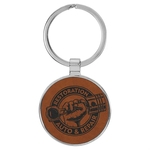 Rawhide Leatherette/Metal Round Keychain