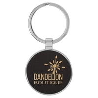 1 1/2" x 1 1/2" black PU leatherette/metal round keychain with... from ASI...