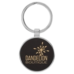 Black & Gold Leatherette/Metal Round Keychain