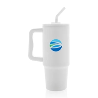 30.4 oz. double-wall, vacuum-insulated tumbler with handle, lid and straw.......