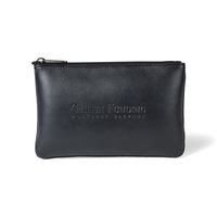 Leather pouch with top zippered closure, interior zippered pocket and...