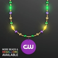 Glam Mardi Gras Beads LED Necklace with Purple Medallion