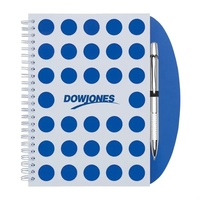 Notebook with white spiral binding, white frosted cover with die-cut holes......