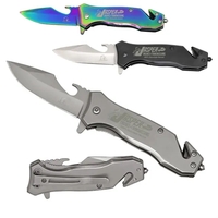 440 stainless steel drop point blade with built-in bottle opener, seatbelt......