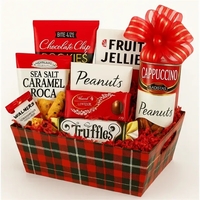 Holiday Gourmet Snack Basket, Red Plaid Gift Tray