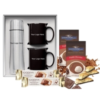 Presentation box with mugs, stainless beverage carrier, cocoa and more.......